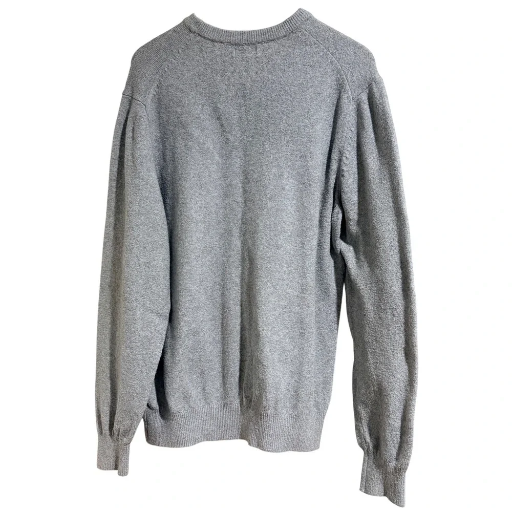 IZOD Preppy Collegiate Sweater Gray Navy Blue Chest Stripes Cotton Blend Large